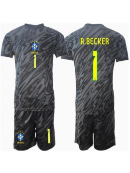 Brasilien Alisson Becker #1 Målvakt Replika Borta Kläder Barn Copa America 2024 Kortärmad (+ byxor)